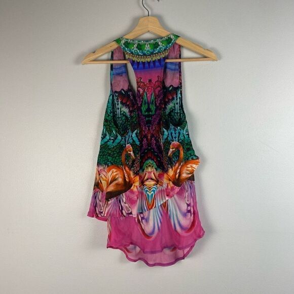 Camilla Awakened Utopia Flamingo Layered Silk Top Size 1 - Picture 7 of 14